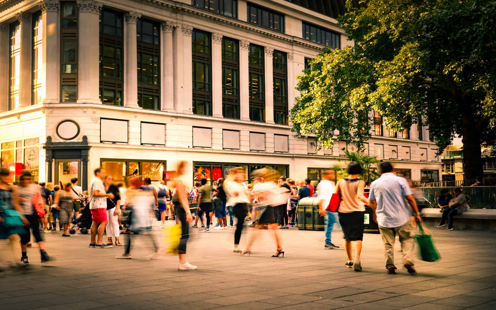 Motion blurred shopping street scene